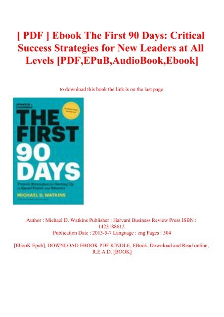 [ PDF ] Ebook The First 90 Days Critical Success Strategies for New Leaders at All Levels [PDF EPuB AudioBook Ebook]