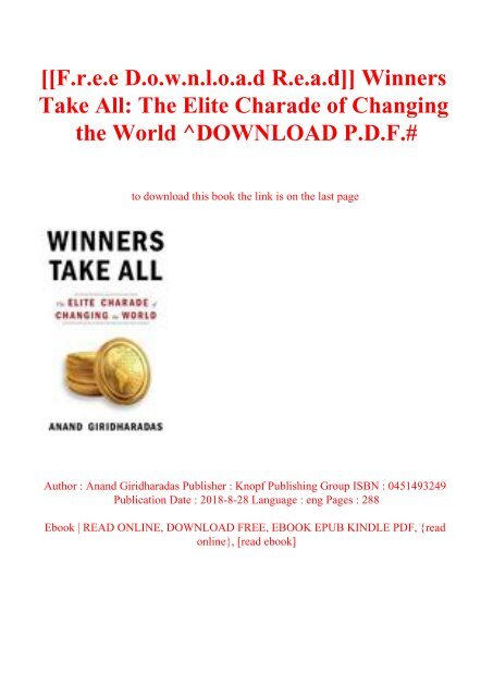 winners take all the elite charade of changing the world winners take all the elite charade of changing the world