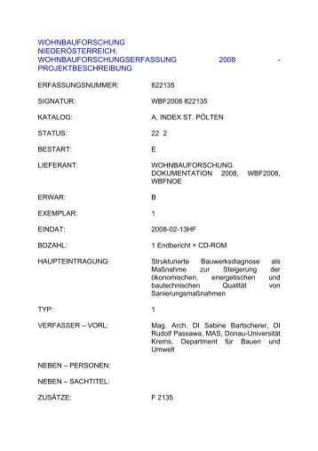 Strukturierte Bauwerkdiagnose - NÖ Wohnbauforschung