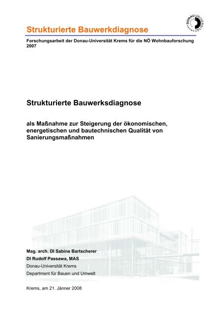 Strukturierte Bauwerkdiagnose - NÖ Wohnbauforschung