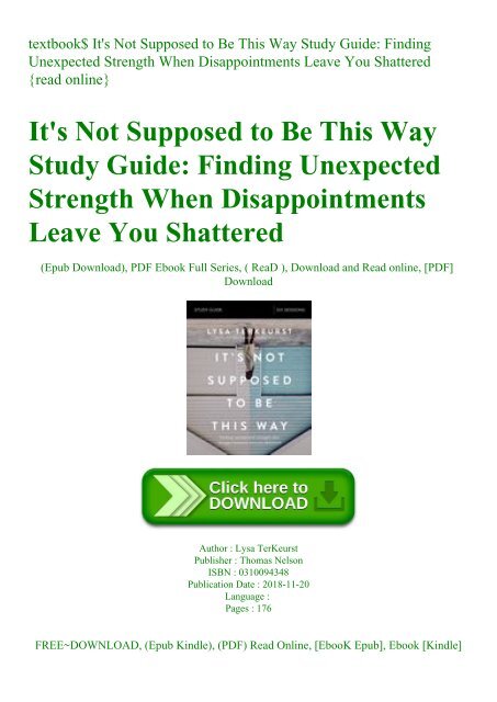 Its Not Supposed To Be This Way Book And Study Guide / Curriculum For ...