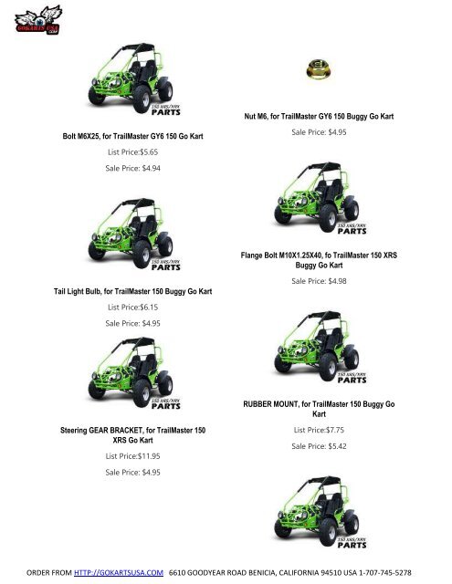 Parts Catalog | for TrailMaster 150 Go Kart | Challenger, Blazer, Kinroad, Roketa