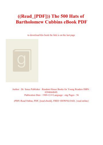 ((Read_[PDF])) The 500 Hats of Bartholomew Cubbins eBook PDF