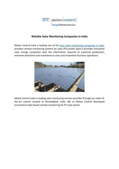 Reliable Solar Monitoring Companies In India
