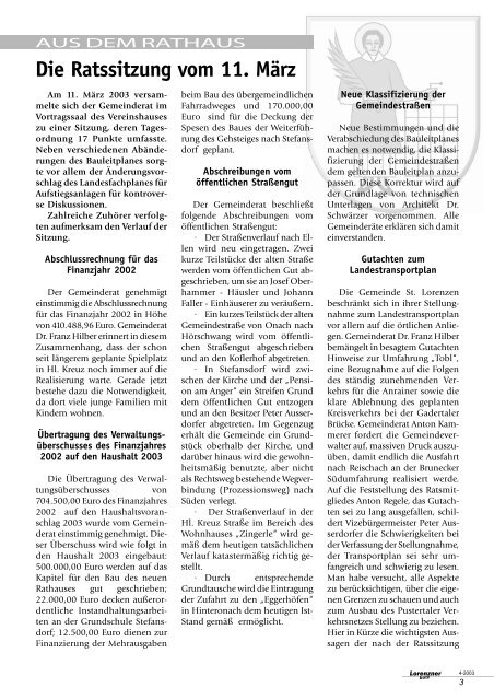 Lorenzner Bote - Auszug aus der Ausgabe April 2003