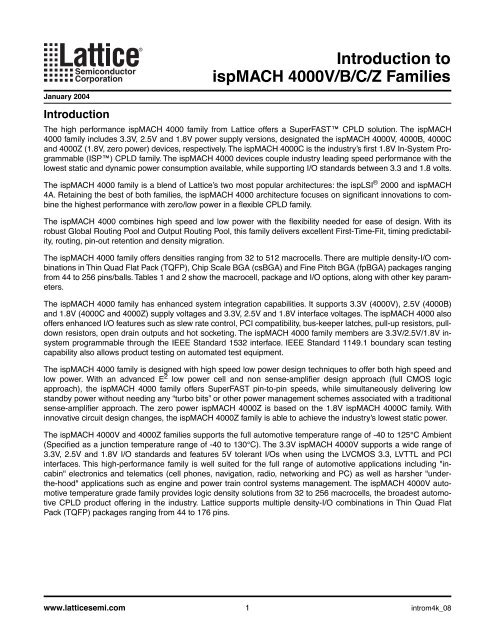 Introduction to ispMACH 4000V/B/C/Z Families - Lattice ...