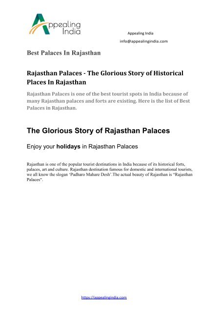 Rajasthan Palaces - The Glorious Story of Historical Places In Rajasthan