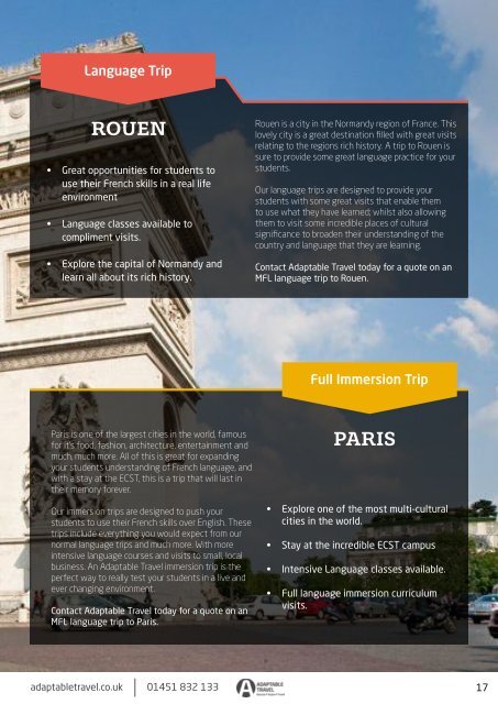 Adaptable Travel's Modern Foreign Language tours brochure