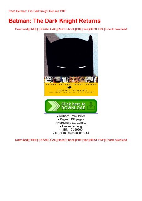 Read Batman The Dark Knight Returns Pdf