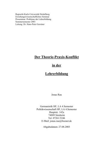 Der Theorie-Praxis-Konflikt In Der Lehrerbildung - Universität ...