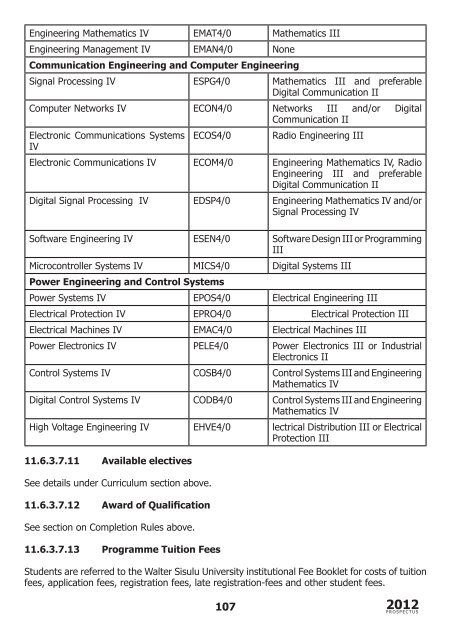 School of Engineering prospectus 2012 - Walter Sisulu University