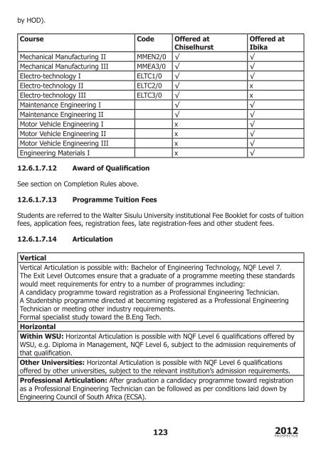 School of Engineering prospectus 2012 - Walter Sisulu University