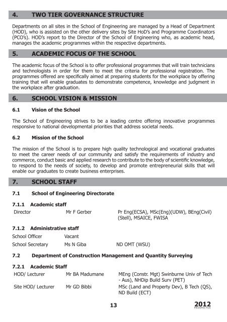 School of Engineering prospectus 2012 - Walter Sisulu University