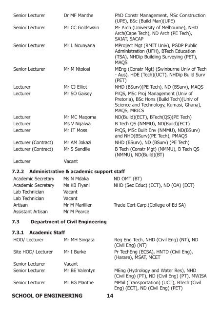 School of Engineering prospectus 2012 - Walter Sisulu University