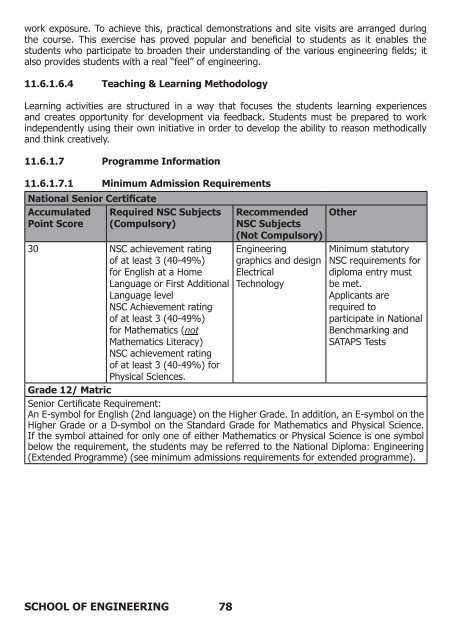 School of Engineering prospectus 2012 - Walter Sisulu University