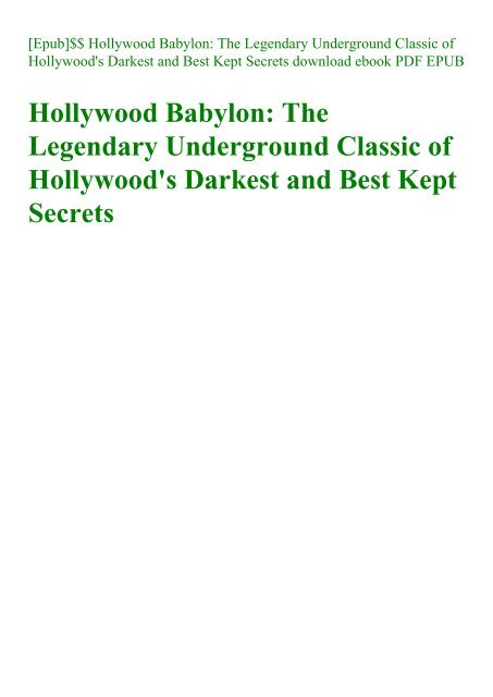 [Epub]$$ Hollywood Babylon The Legendary Underground Classic of ...