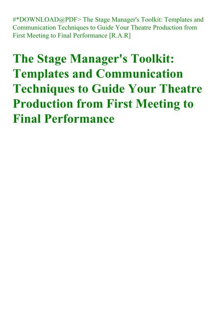 新作モデル Your Guide To Techniques Communication And Templates Toolkit Manager S Stage The Theatre Performance Final To Meeting First From Production その他 Lemaire Tricotel Fr