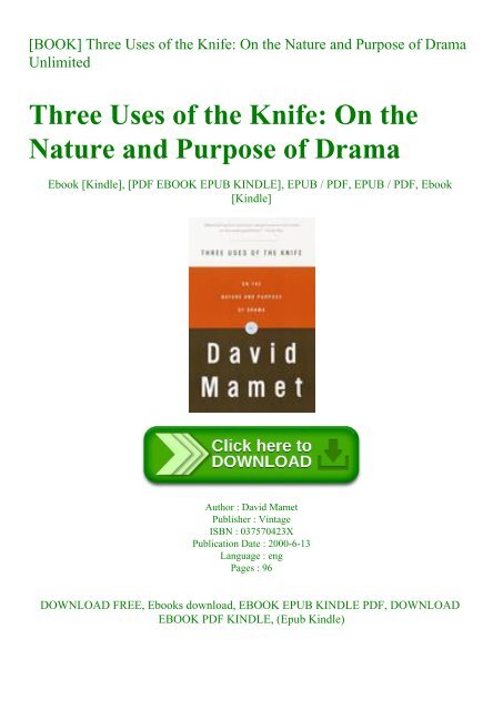 [BOOK] Three Uses of the Knife On the Nature and Purpose of Drama Unlimited