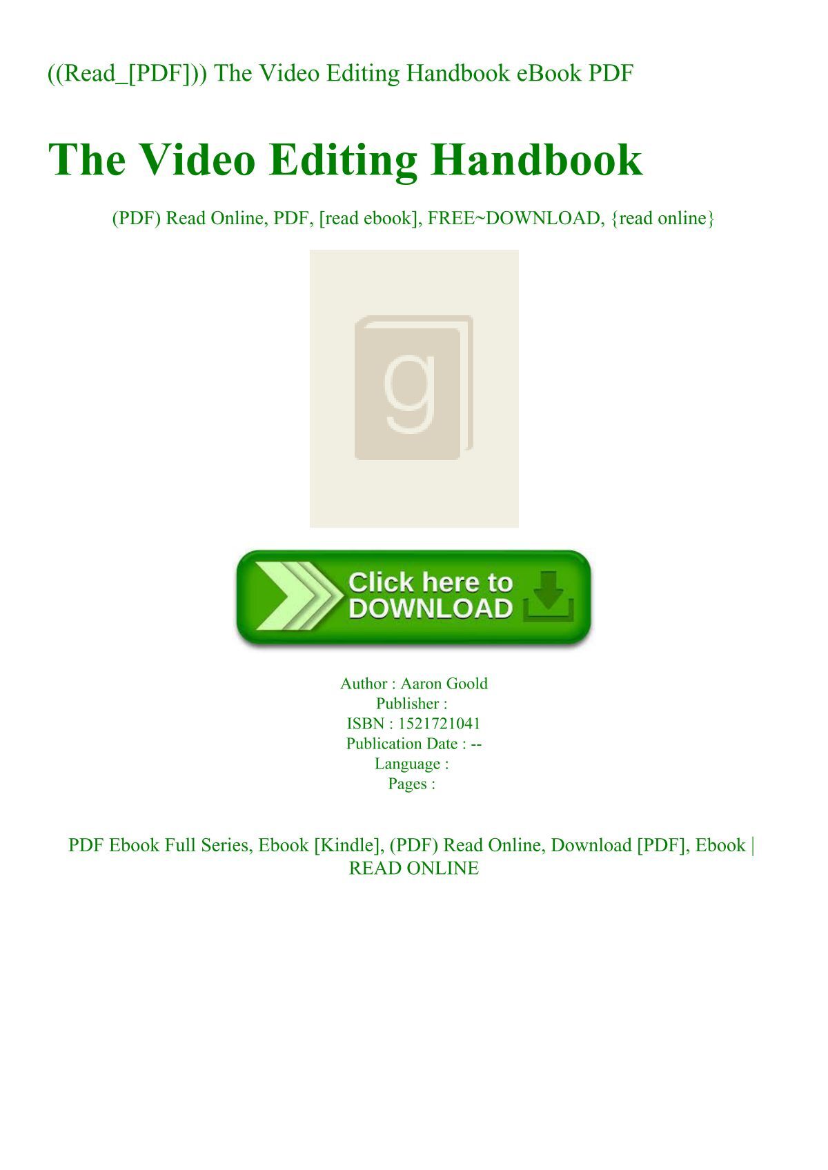 Read_[PDF])) The Video Editing Handbook EBook PDF