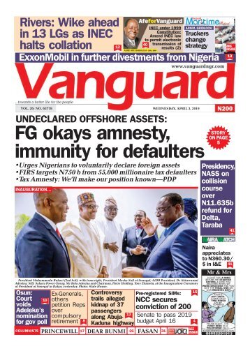 03042019 - UNDECLARED OFFSHORE ASSETS: FG okays amnesty, immunity for defaulters