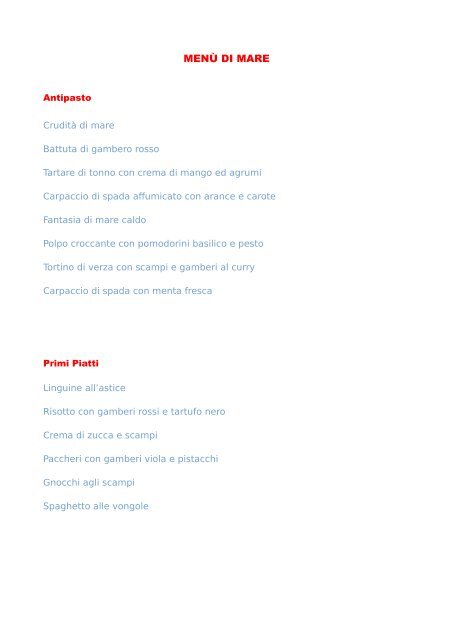 Menu Per Marea Di Pesce Spoleto