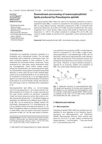 Downstream processing of mannosylerythritol lipids produced by ...