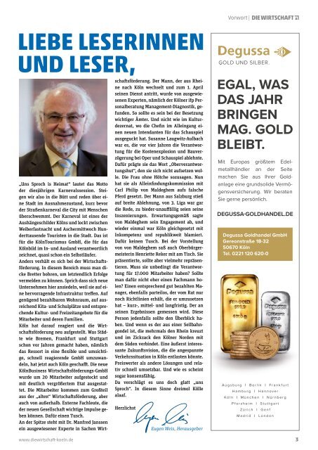Die Wirtschaft Köln - Ausgabe 01 /2019