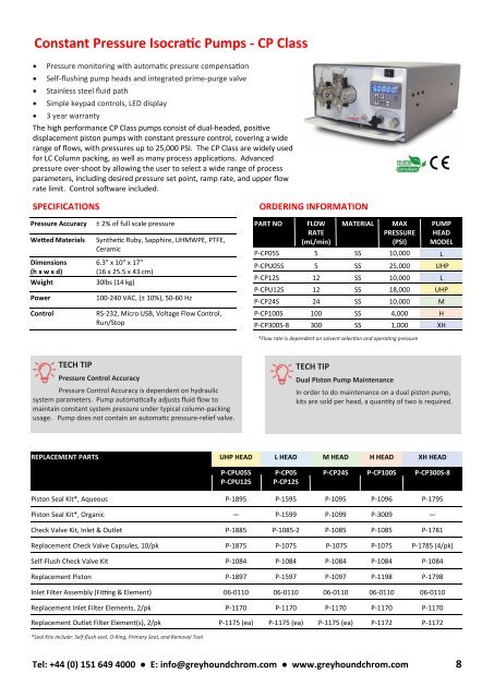 Greyhound Chromatography HPLC PUMPS CATALOGUE 2019 