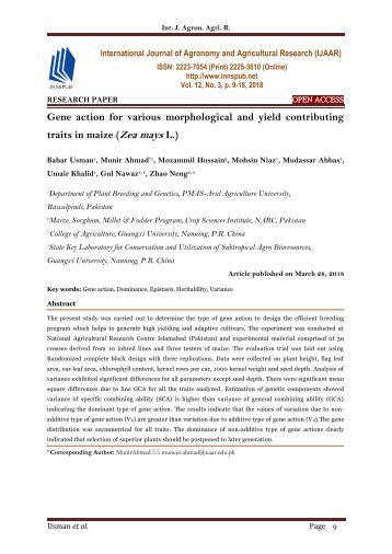 Gene action for various morphological and yield contributing traits in maize (Zea mays L.)