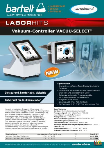 Vacuubrand Vakuum-Controller VACUU-SELECT Bartelt Laborhit