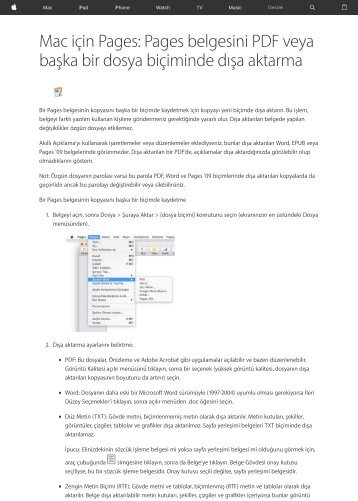 Mac için Pages: Pages belgesini PDF veya başka bir dosya biçiminde dışa aktarma
