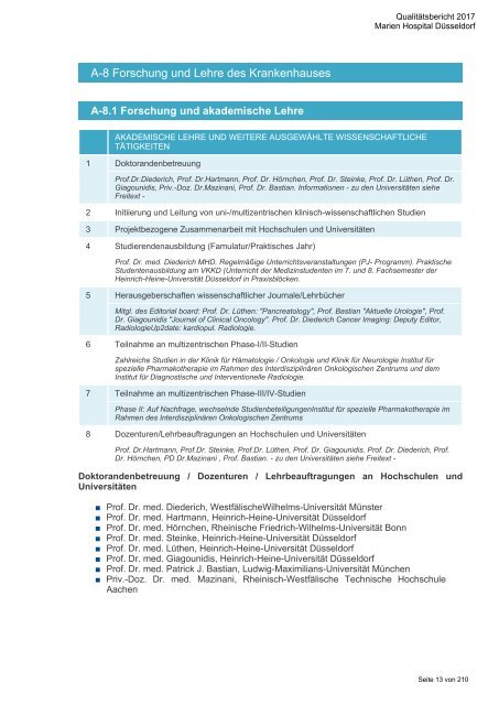 Qualitätsbericht 2017 - Marien Hospital Düsseldorf