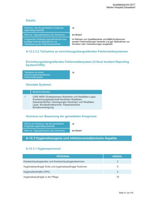 Qualitätsbericht 2017 - Marien Hospital Düsseldorf