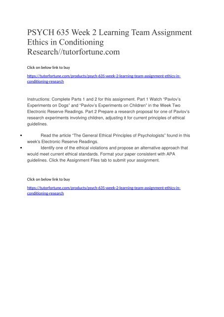 PSYCH 635 Week 2 Learning Team Assignment Ethics in Conditioning Research