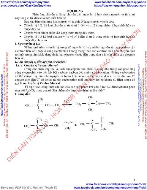 CHUYÊN ĐỀ PHẢN ỨNG CHUYỂN VỊ TRONG HÓA HỮU CƠ ÔN THI HSG