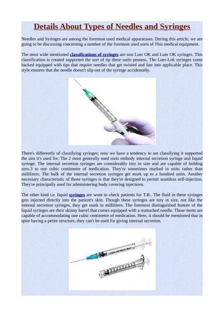 Details About Types of Needles and Syringes