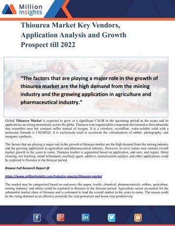 Thiourea Market Key Vendors, Application Analysis and Growth Prospect till 2022