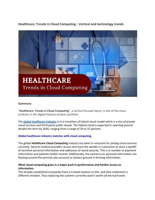 Healthcare Trends In Cloud Computing Vertical And Technology Trends