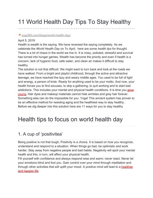 11 World Health Day Tips To Stay Healthy