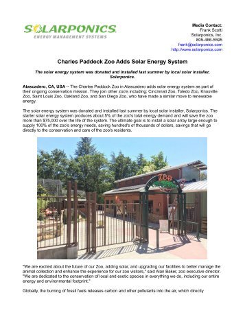 Charles Paddock Zoo Adds Solar Energy System