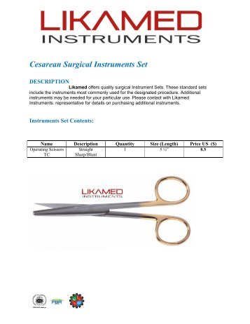 Cesarean Surgical Instruments Set.