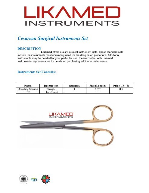 Cesarean Surgical Instruments Set.