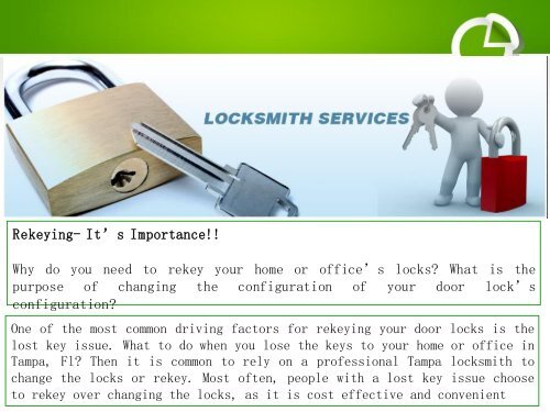 Rekeying - The Benefits!! SLS Locksmith Services