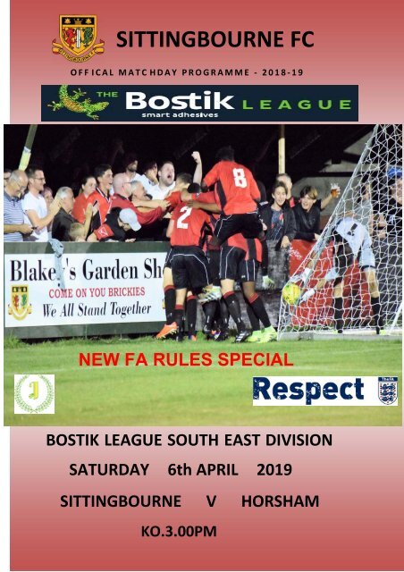 Match Day Programme Sittingbourne v Horsham 6th April 2019