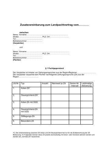 Zusatzvereinbarung zum Landpachtvertrag vom…………