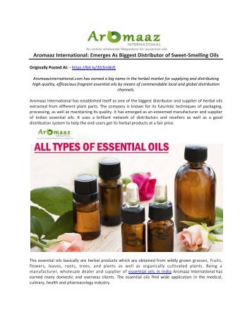 Aromaaz International- Emerges As Biggest Distributor of Sweet-Smelling Oils