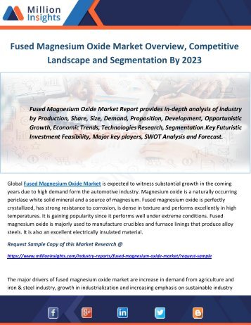 Fused Magnesium Oxide Market Overview, Competitive Landscape and Segmentation By 2023
