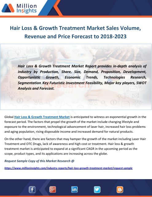 Hair Loss & Growth Treatment Market Sales Volume, Revenue and Price Forecast to 2018-2023