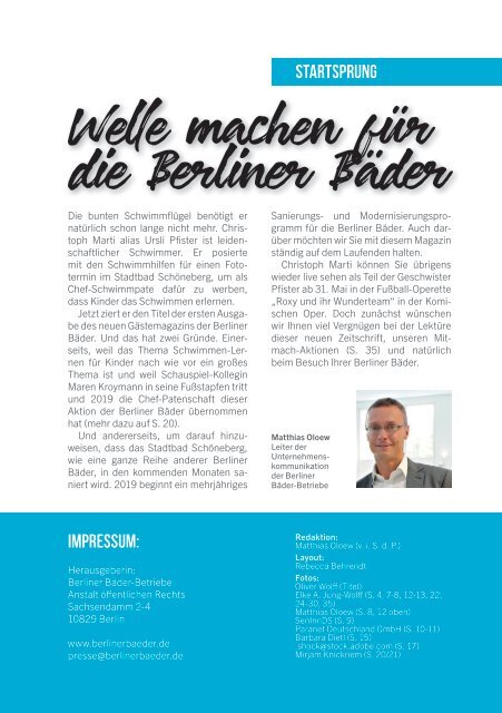 Das Kunden Magazin der Berliner Bäder - Ausgabe 01/2019