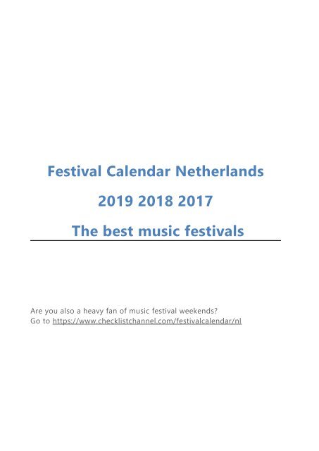 Festival Calendar Netherlands 2019